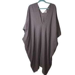 Eileen Fisher Womens Dress One Size Tan Caftan V Neck Pure Cotton Midi